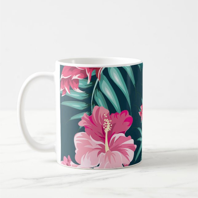 Exotische rosa Blume Monogramm Kaffeetasse (Links)