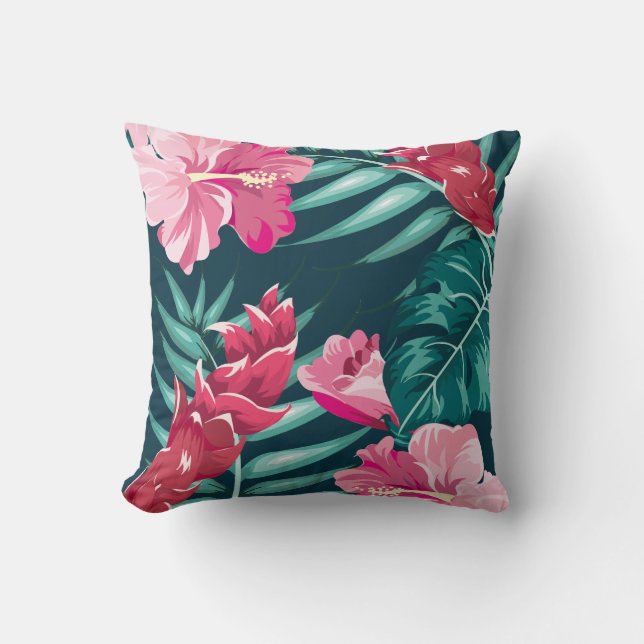 Exotische rosa Blume Monogramm Kissen (Vorderseite)