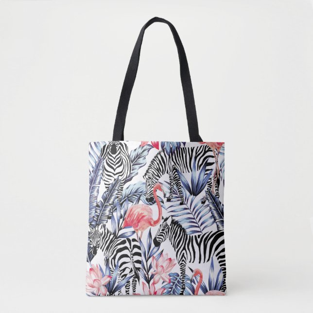 Exotische rosa Flamingo, Zebra im Hintergrund Somm (Vorderseite)