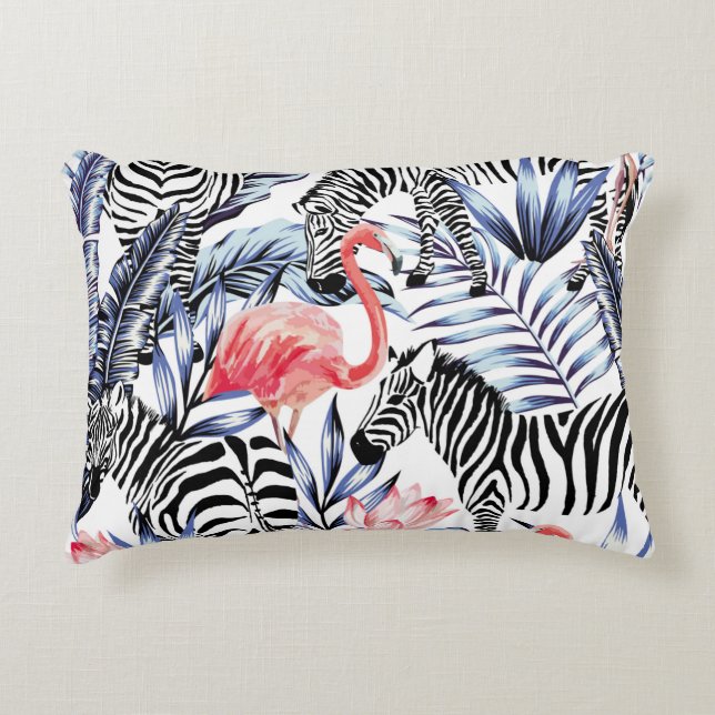 Exotische rosa Flamingo, Zebra im Hintergrund Somm Dekokissen (Vorderseite)