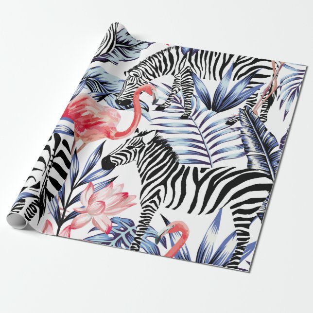 Exotische rosa Flamingo, Zebra im Hintergrund Somm Geschenkpapier (Ungerollt)