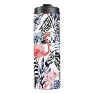 Exotische rosa Flamingo, Zebra im Hintergrund Somm Thermosbecher