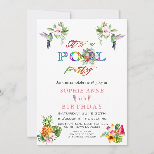 Exotische Rosa Hibiskus Hummingbirds 5th Birthday Einladung (Vorderseite)