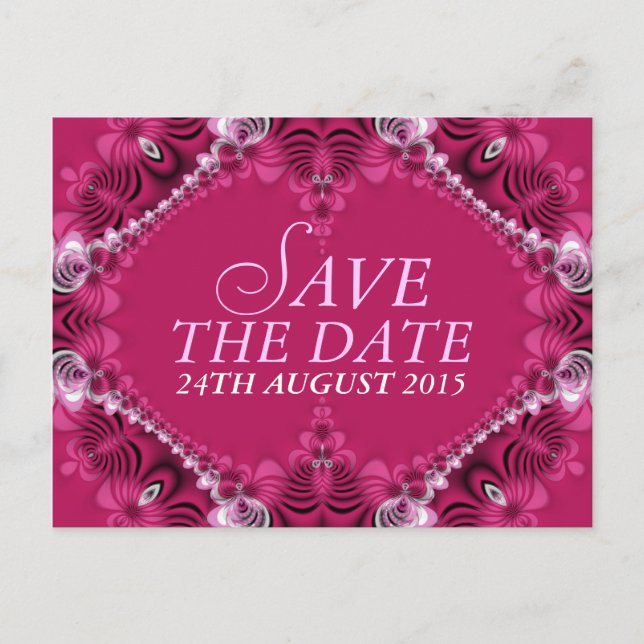 Exotische rosa Lacy Save the Date Postkarte (Vorderseite)