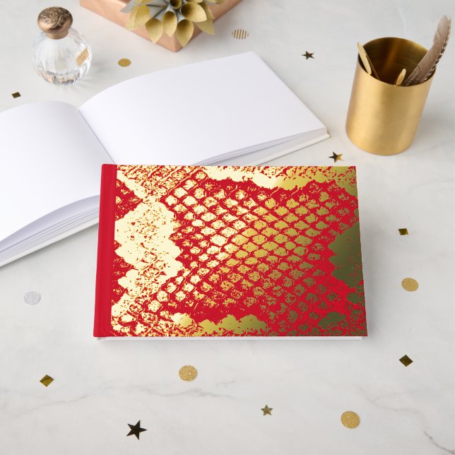 Exotische Schlange Haut Druckstruktur Muster rot G Gästebuch (Vorderseite Offen)