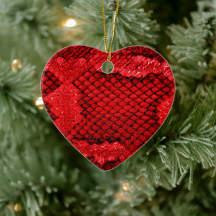 Exotische Schlangenhaut-Drucktextur Muster rotes H Keramik Ornament