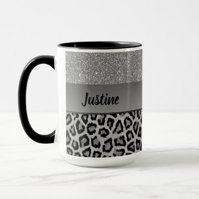 Exotische Schwarz-Graue Leopardendrucke Tasse (Links)