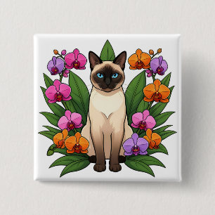 exotische Siamkatzen-Blume Knopf Button