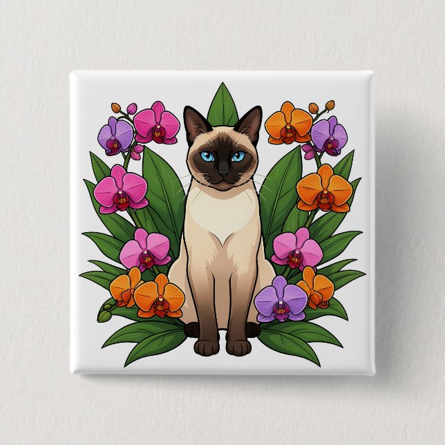 exotische Siamkatzen-Blume Knopf Button (Vorderseite)