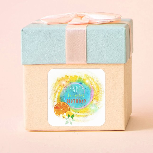 Exotische Sommerzusammensetzung Personalisiert Quadratischer Aufkleber (Von Creator hochgeladen)