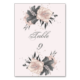 exotische staubige, rosa graue Blume mit Glitzer Tischnummer