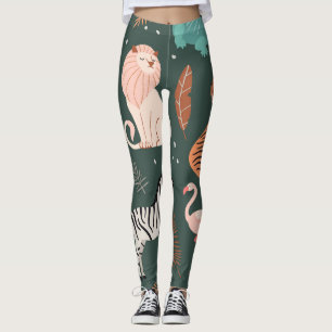Exotische Tiere: dunkles tropisches Kindermuster. Leggings