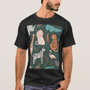 Exotische Tiere: dunkles tropisches Kindermuster. T-Shirt
