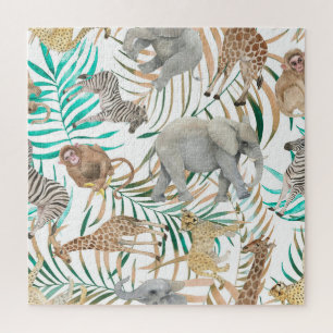 Exotische Tiere: Wasserfarbenes Sommermuster. Puzzle