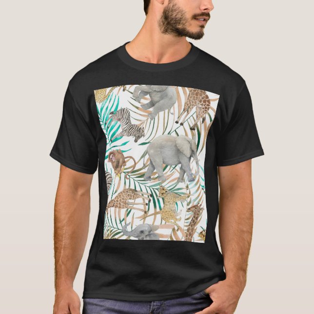 Exotische Tiere: Wasserfarbenes Sommermuster. T-Shirt (Vorderseite)