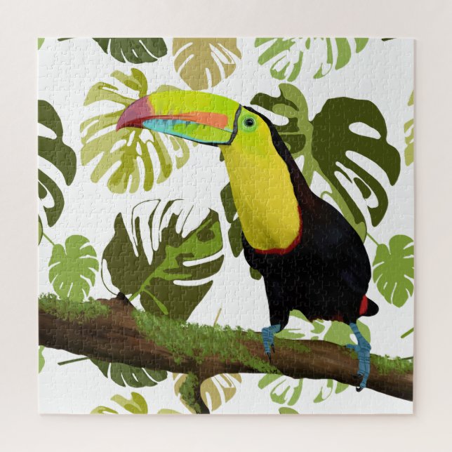 Exotische Toucan- und Monstera-Blätter Puzzle (Vertikal)