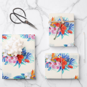 Exotische Tropenblumen - Rosa & Aquamarin Geschenkpapier Set