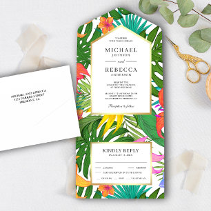 Exotische tropische Blätter Farbige Gartenhochzeit All In One Einladung