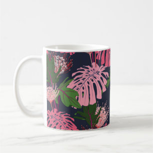 Exotische tropische Blätter in Grün und Rosa und p Kaffeetasse