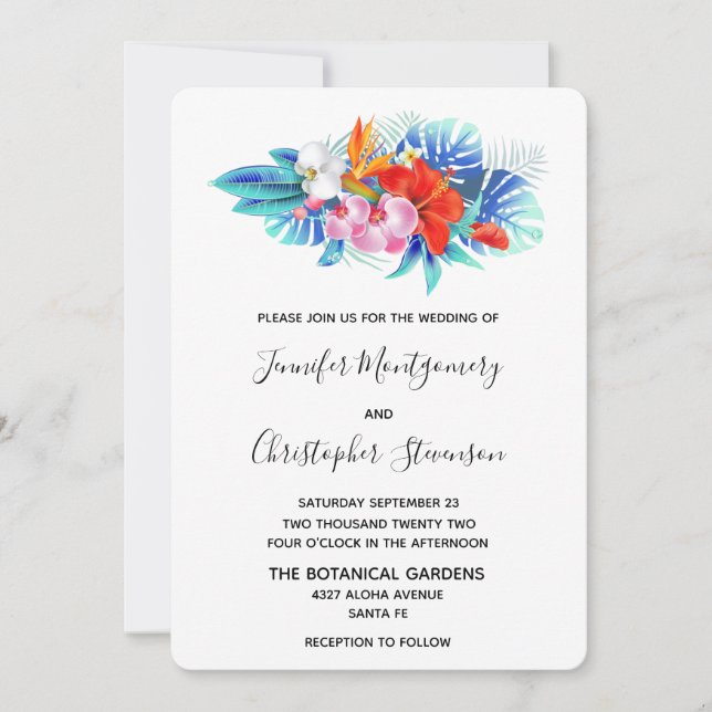 Exotische tropische Blume - Hochzeit in Rosa und A Einladung (Vorderseite)