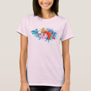 Exotische tropische Blume in Rosa und Türkis T-Shirt