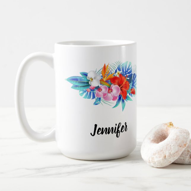 Exotische tropische Blume - Rosa und Aqua Kaffeetasse (Mit Donut)