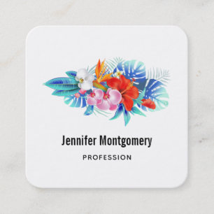 Exotische tropische Blume - Rosa und Aqua Quadratische Visitenkarte