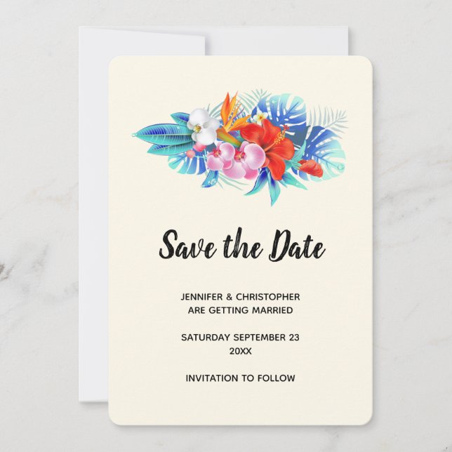 Exotische tropische Blume - Rosa und Aqua Save The Date (Vorderseite)