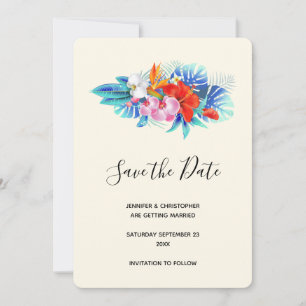 Exotische tropische Blume - Rosa und Aqua Save The Date