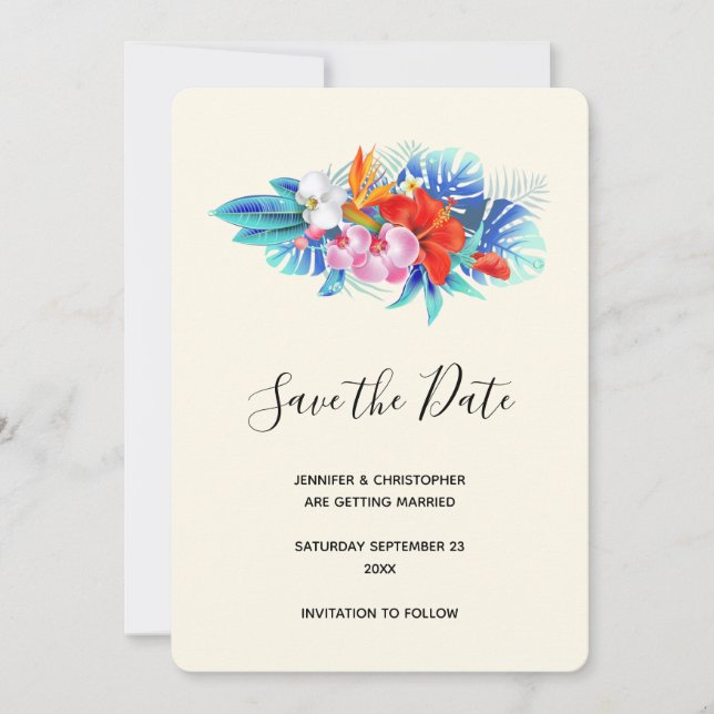 Exotische tropische Blume - Rosa und Aqua Save The Date (Vorderseite)