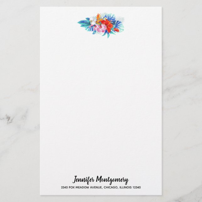 Exotische tropische Blume - Rosa und Aquamarine Briefpapier (Vorderseite)