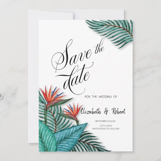 Exotische tropische Blume Save the Date (Vorderseite)