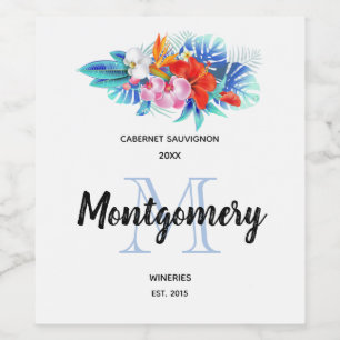 Exotische tropische Blume Weinkultur und Erde Weinetikett