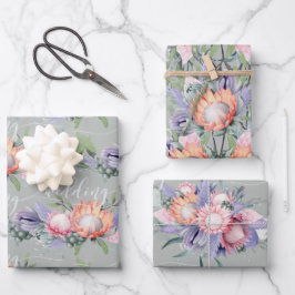 Exotische tropische King Protea Wasserfarben Blume Geschenkpapier Set