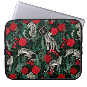 Exotische tropische Muster Leoparden und Monogramm Laptopschutzhülle