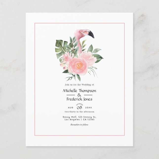 Exotische tropische Rosa Flamingo Hochzeit Einladu Flyer (Vorne)