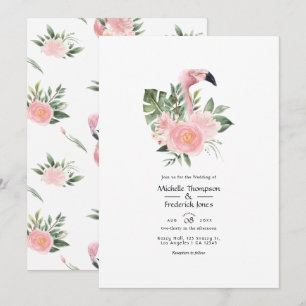 Exotische tropische rosa Flamingo-Hochzeit Einladung