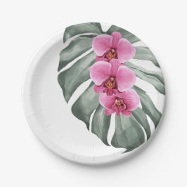 Exotische tropische Wasserfarben Hot-Pink-Orchidee Pappteller