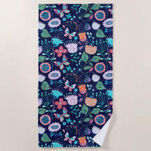 Exotische Vintage Blume und Schmetterlingsmuster Strandtuch