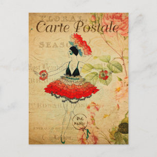 Exotische Vintage-Frau Balletttänzerin Floral Fran Postkarte
