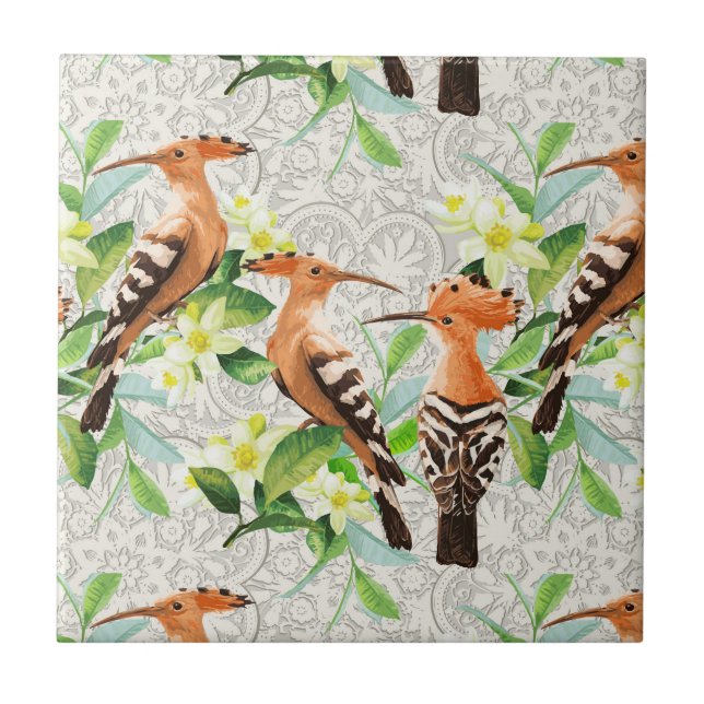 Exotische Vögel auf Spitze Fliese (Vorderseite)