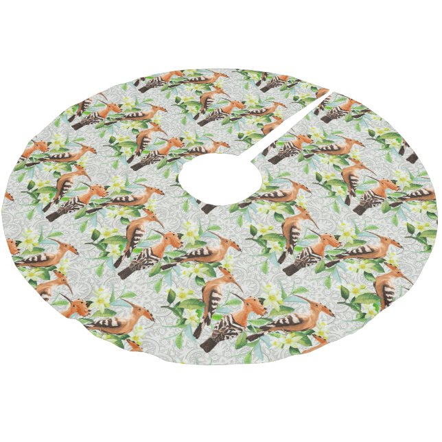 Exotische Vögel auf Spitze Polyester Weihnachtsbaumdecke (Schrägansicht)