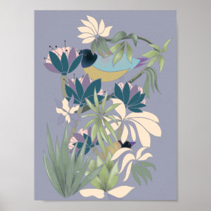 Exotische Vögel Blume abstrakte Gartenkunst Poster