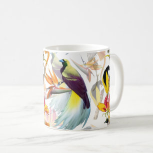 Exotische Vögel des Paradieses und Blume Aquarell Tasse