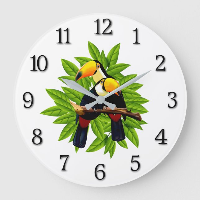 Exotische Vögel Große Wanduhr (Vorderseite)