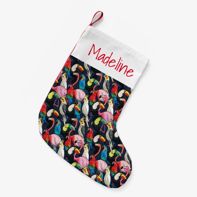 Exotische Vögel| Monogramm Kleiner Weihnachtsstrumpf (Vorderansicht (hängend))