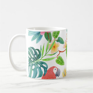 Exotische Vögel, Regenwald Aquarellfarben nahtlose Kaffeetasse