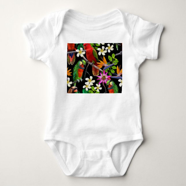 Exotische Vögel Schöne Blume Muster Baby Strampler (Vorderseite)