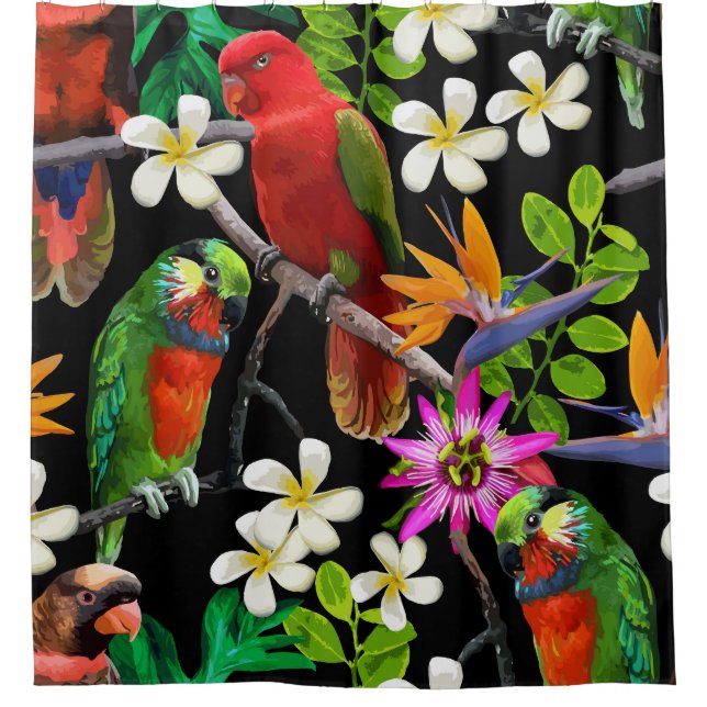 Exotische Vögel Schöne Blume Muster Duschvorhang (Vorderseite)