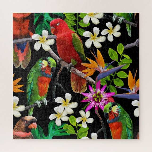 Exotische Vögel Schöne Blume Muster Puzzle (Vertikal)